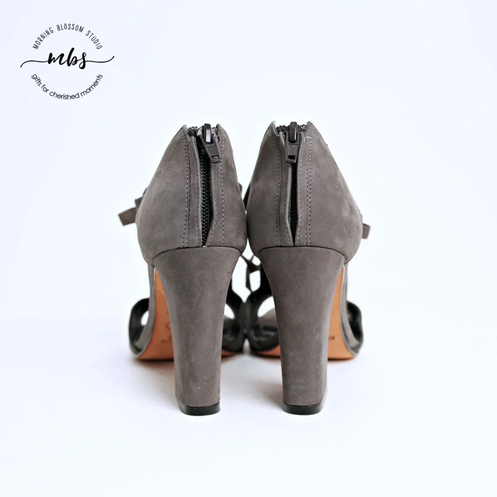 Klub Nico Tinka‎ Open Casual Chic Suede Block Lace-Up Heeled Sandals Grey 7